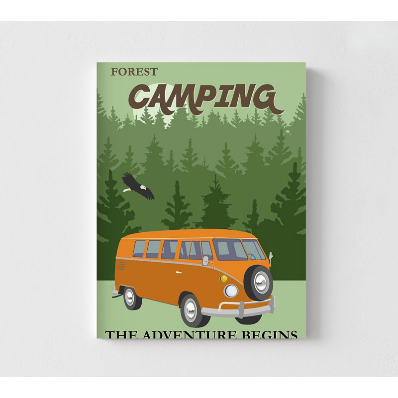 Affiche rétro de camping campeur de forêt, idée de cadeau spécial de petit ami amoureux de la randonnée, art mural de bureau de camping, affiche d'aventure de forêt rétro