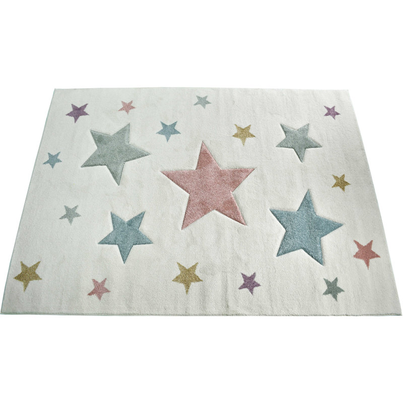 Tapis pour chambre d'enfant avec étoiles multicolores et décor moderne pour chambre de bébé, Rectangle 5 pi 3 po x 7 pi 3 po