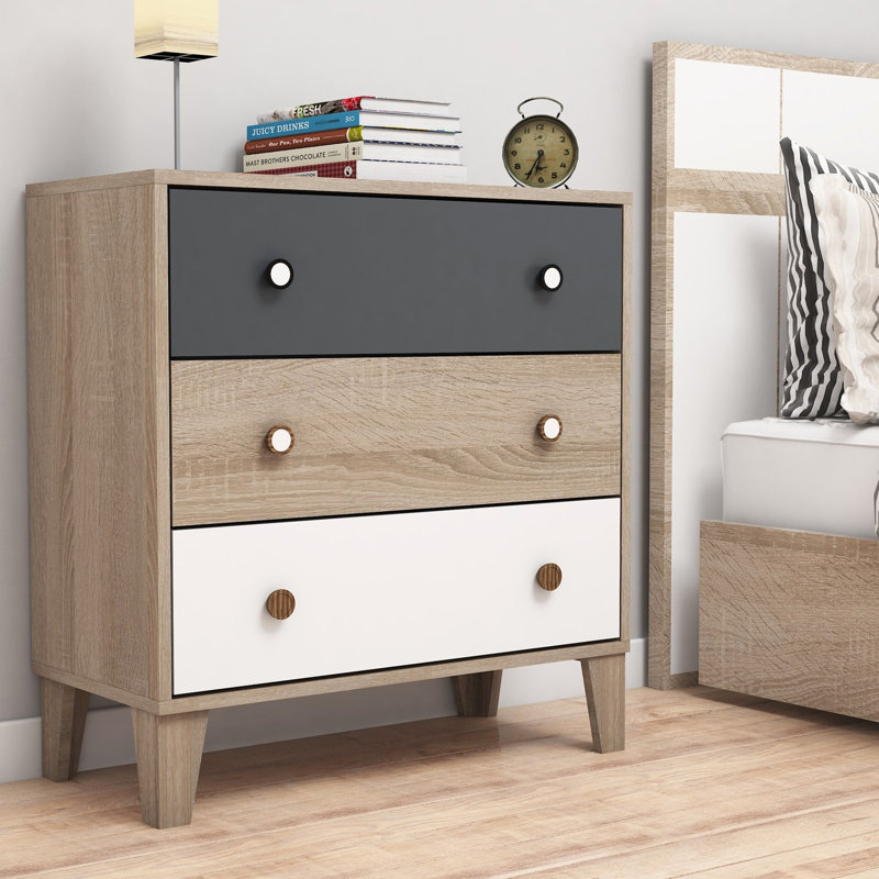 Commode 3 tiroirs 31,5 po Borst, Blanc / anthracite / Sonomo