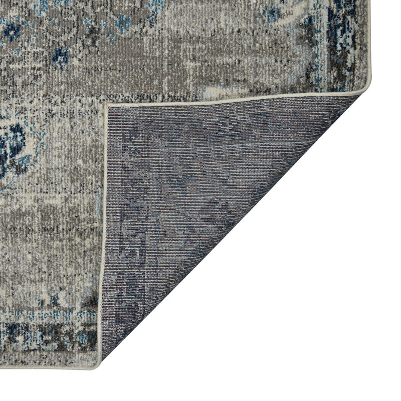 Tapis bleu tissé à la machine 2 pi x 3 pi bleu médaillon