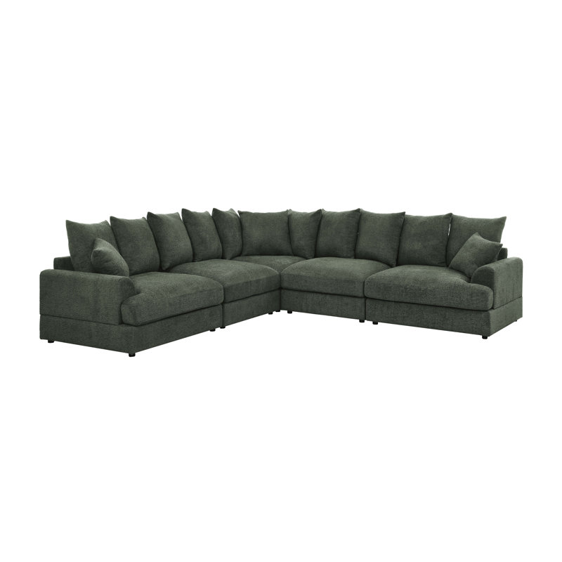 Arden Cloud Modular Sectional, Green Microfiber/Microsuede
