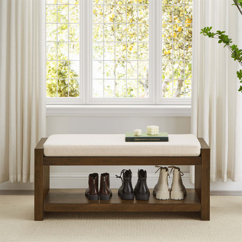 Charming Transitional Accent Bench with Storage and Removable Cushion, Ivory