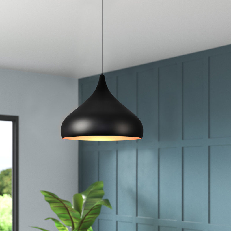 Villacorta 1-Light Dimmable Metal Teardrop Pendant , 12" H x 16.5" W x 16.5" D, Black