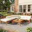 Ensemble de meubles de jardin 6 pièces, canapé modulaire en L en bois d'acacia avec lit de jour convertible, table de thé et repose-pieds