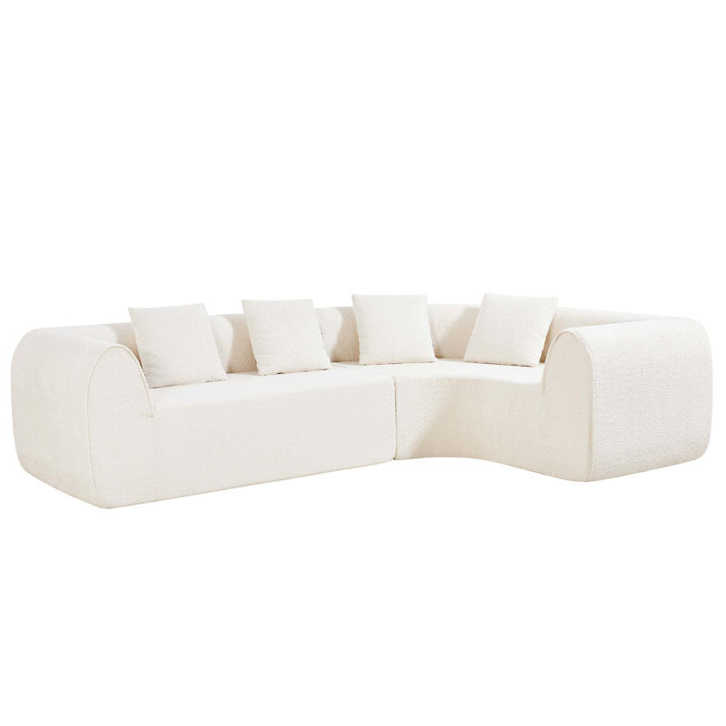 Modern Curved Modular Sectional Sofa with High-Density Sponge Comfort, 27.6" H x 110.02" W x 70" D, White Fabric