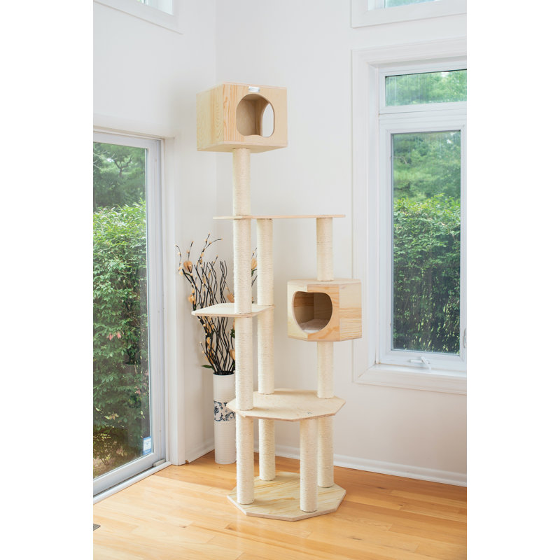 85'' Natural Scots Pine and Sisal Cat Tree with Playhouses