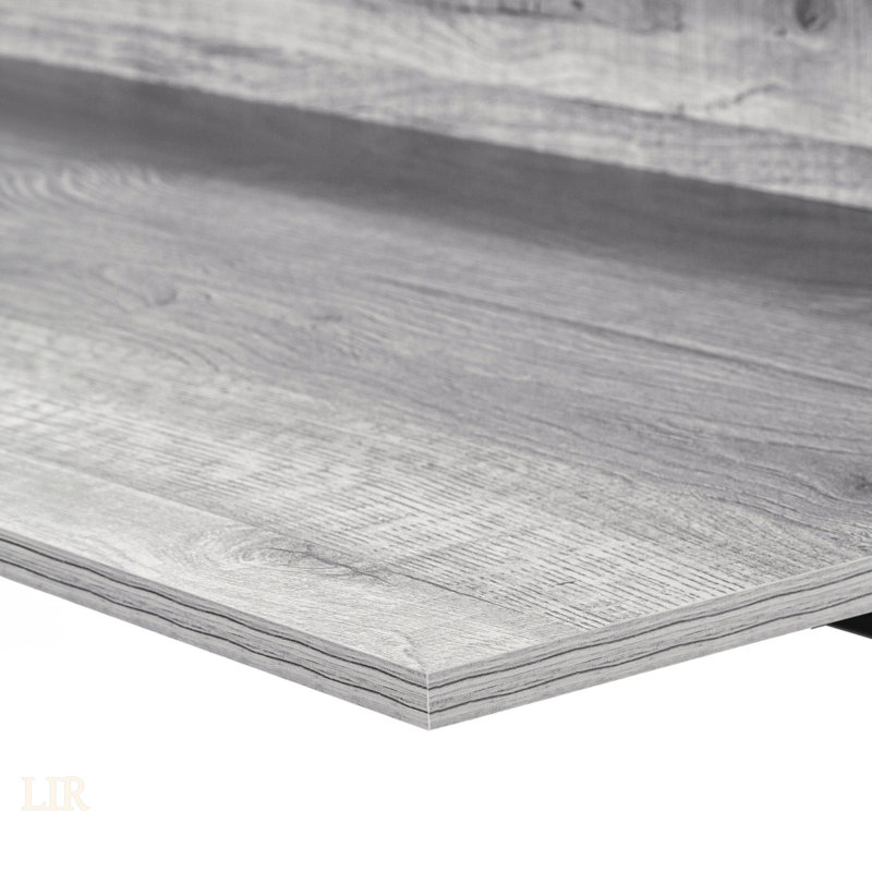 Contemporary Grey Laminate Computer Desk With Storage Shelves And Sturdy Black Metal Base For Home Office, Gray/Black