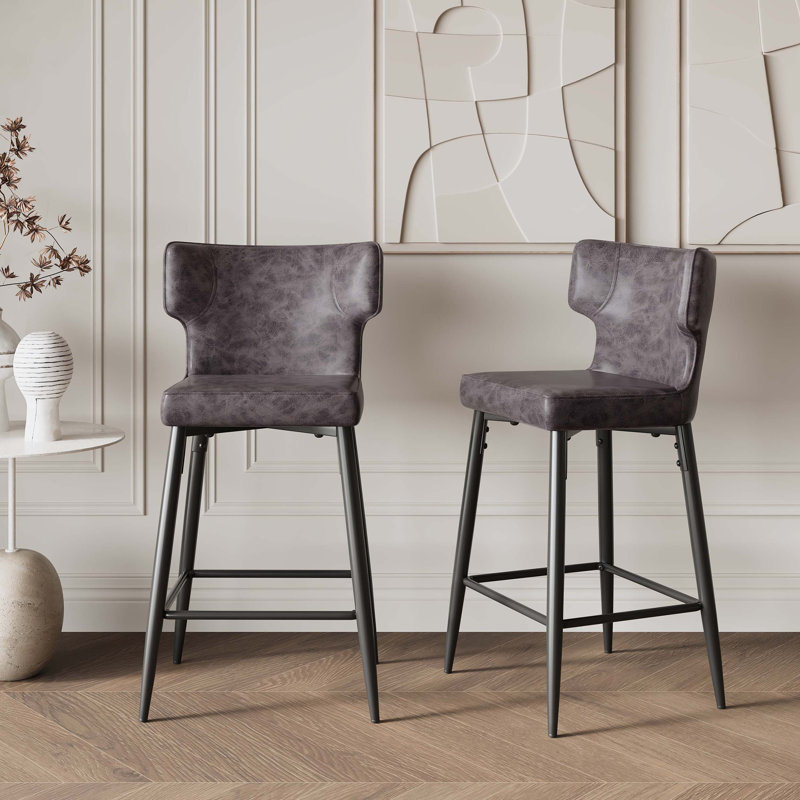 Counter Height Upholstered Bar Stools with Wing back and Metal Footrest