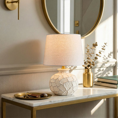 Lampe de table en céramique avec abat-jour en lin blanc Costal