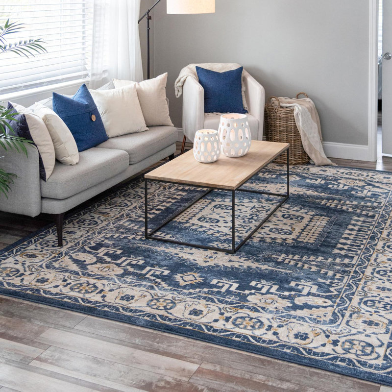 Vern Oriental Area Rug, Rectangle 5' x 8', Blue