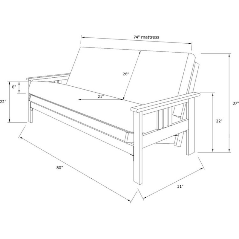 Frame with Mattress - Futon Frame with Mattress, Straight Arm, Versatile and Convertible Design Futon Frame for All Spaces