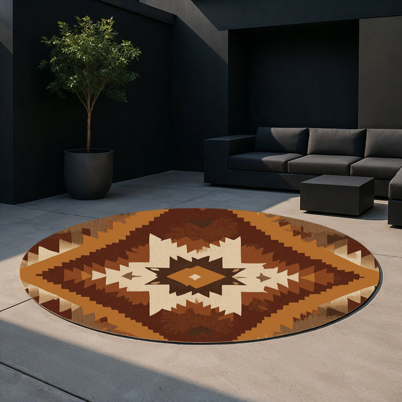 Saguaro Silhouette Indoor And Outdoor Area Rug, Round 5'