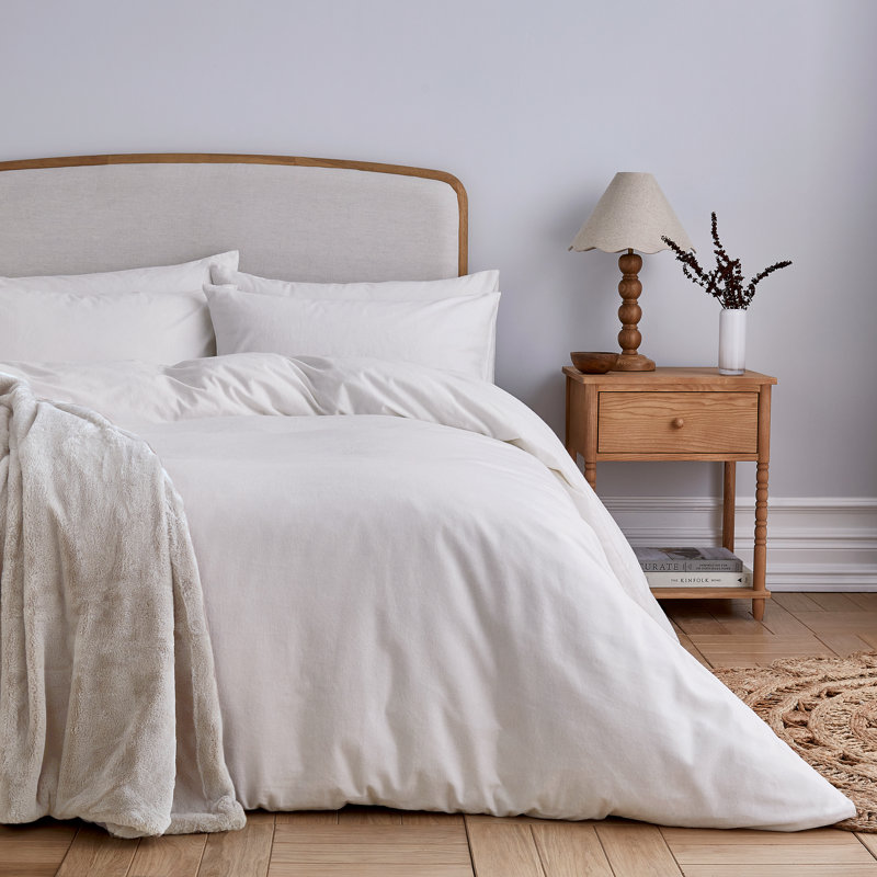 Brushed Cotton Duvet Cover Set, Super King Duvet Cover + 2 Pillowcases, White
