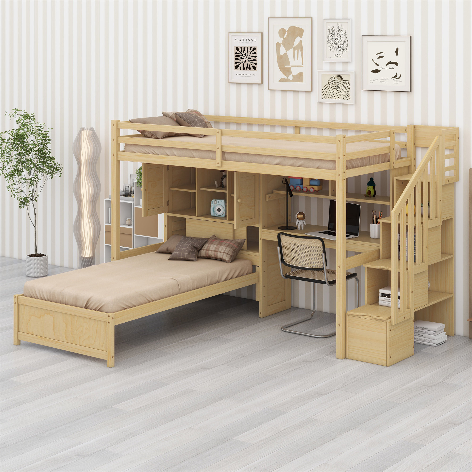 Latitude Run® Loft Bed With Built-In Desk And Staircase, With Storage ...