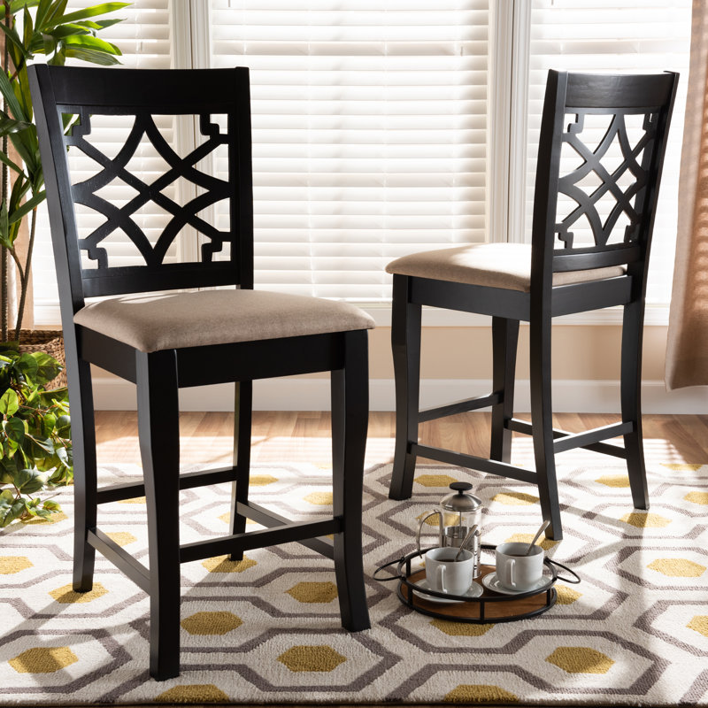 Upholstered Counter Stool with Solid Wood Frame, Sand