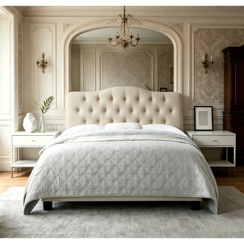 Tête de lit tapissier à boutons Modern, Full, Beige