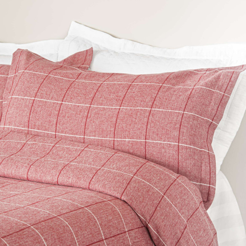 Ina Cotton Tartan Duvet Cover Set with Pillowcases, Single Duvet Cover + 1 Standard Pillowcase, Red