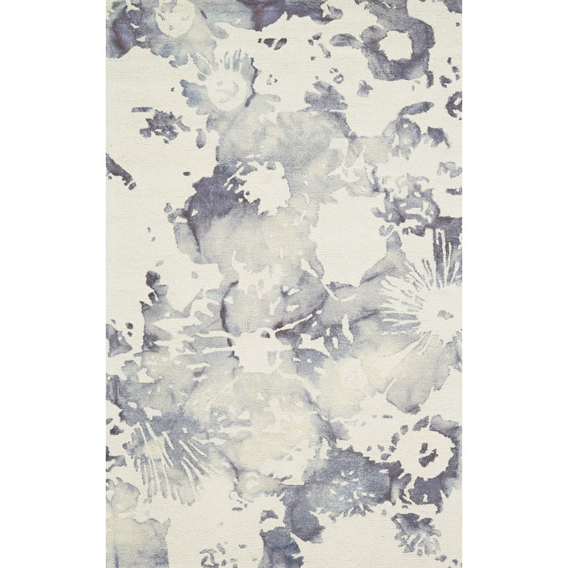 Valverde Abstract Handmade Tufted Wool Indigo Area Rug, Rectangle 2' x 3'