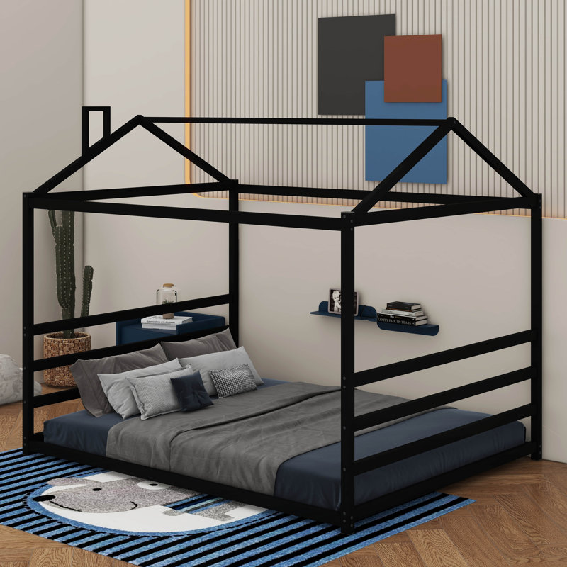 Lit plateforme en métal, Noir, Grand lit