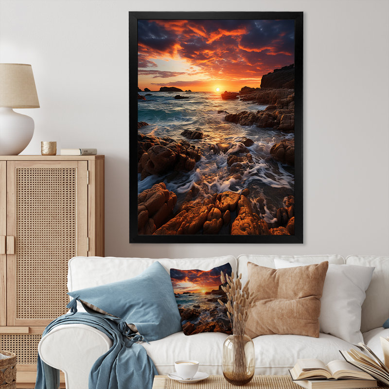 Espagne, coucher de soleil à Ibizas IV sur toile, Cadre photo noir, H 40 po x l 30 po x P 1,5 po