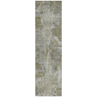 8' Runner Green Abstract Washable Non Skid Indoor Outdoor Runner Rug