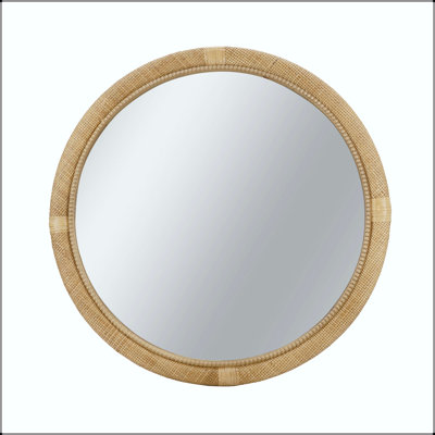 Round Woven Rattan Mirror with Wrapped Accents