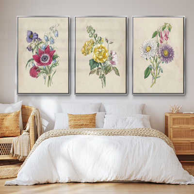 Antique Garden Bouquet I, ensemble de 3 toiles encadrées