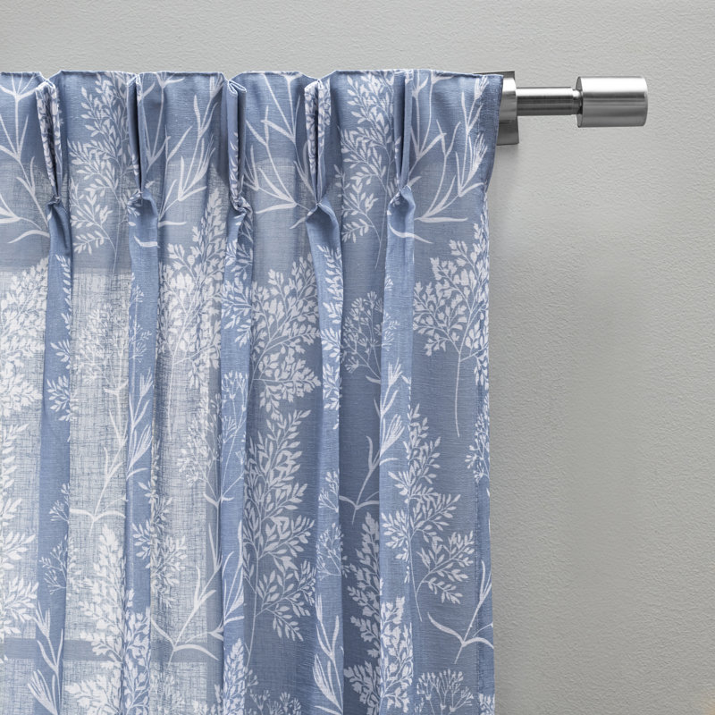 Alston Semi-Sheer Floral Wildflower Pinch Pleat Double Wide Patio Panel with Back-tabs, Blue 