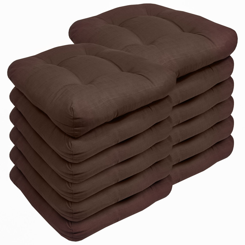Marina Decoration Premium Thick Comfy Patio Seat Pads Fiber Fill Tufted Tie-Less Pillows 19 x 19 x 5 Inch Textured Solid Cover Indoor Outdoor Chair Cushions, 12 Count Pack Chocolate Brown Color