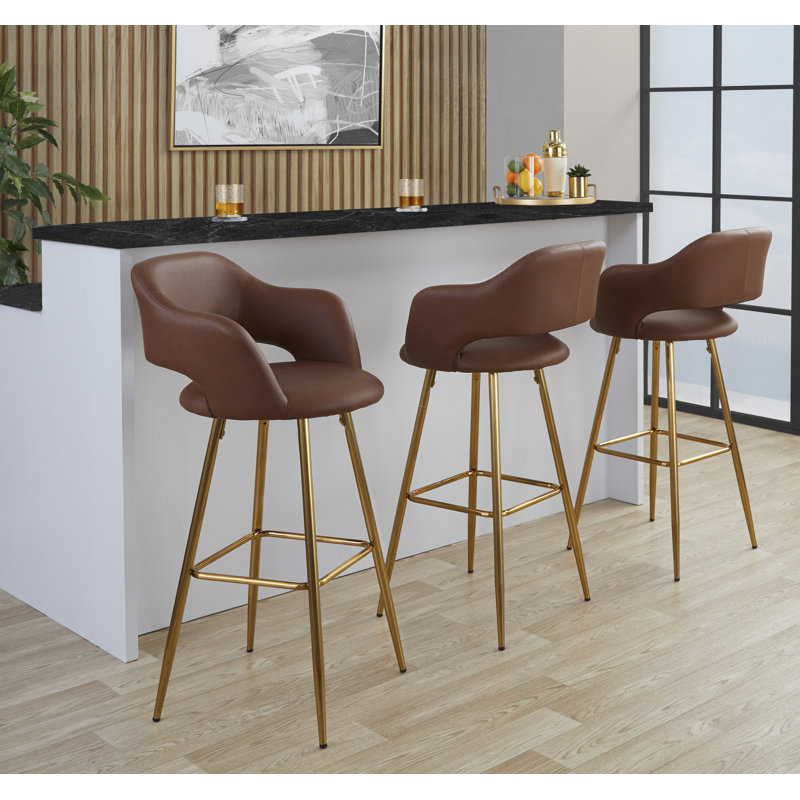 Lake 30" Fixed-Height Bar Stools with Metal Legs & Square Footrest, Bar Stool (30" Seat Height), Brown