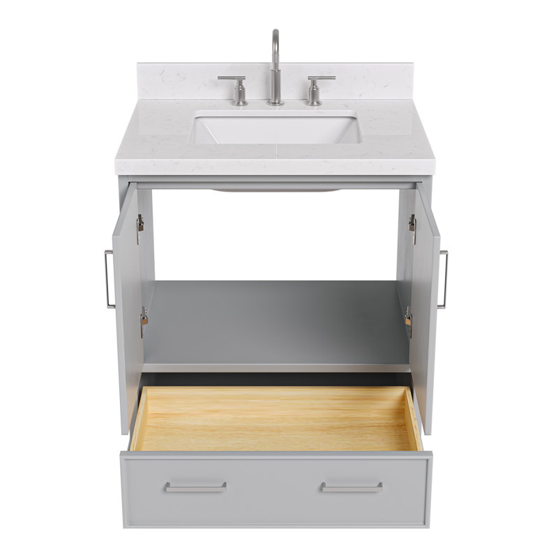 30.25'' Single Bathroom Vanity with Carrara Quartz Top, Gray