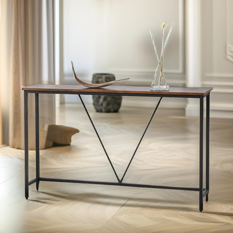 120Cm Rustic Console Table Metal Frame Entryway Hallway Living Room