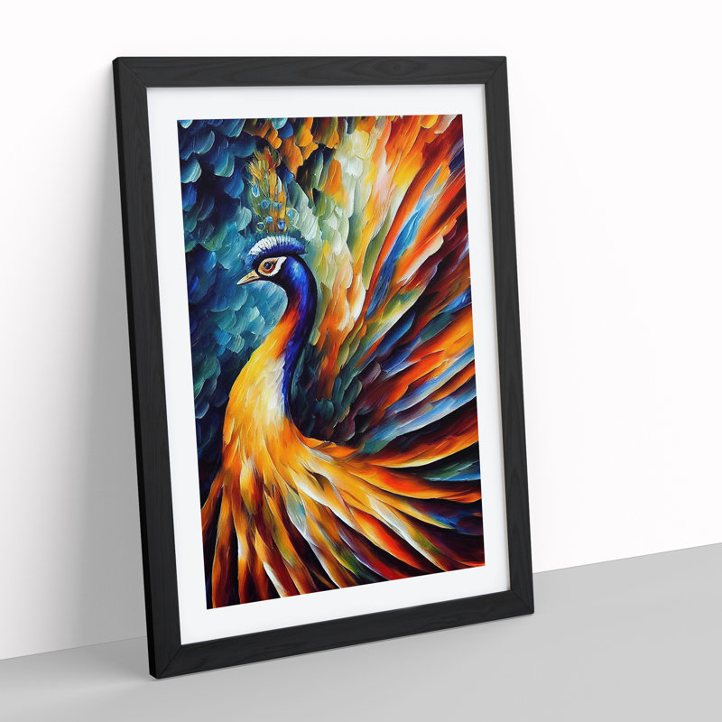 Peacock Portrait No.2 - Single Picture Frame Painting, 64cm H x 46cm W x 2cm D, Black Framed