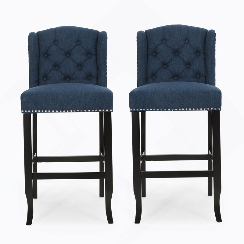 Tabourets à oreilles capitonnés en tissu, Marine, Tabouret de bar (siège d'une hauteur de 31 po)