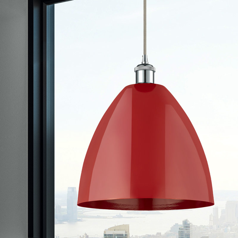 Luminaire suspendu conique 1 lumière, H 14,75 po x l 12 po x P 12 po, Rouge, Chrome poli