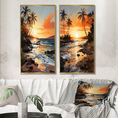 Beachside Sunset - ensemble de 2 palmiers et palmiers