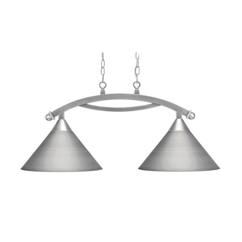 Bow 2 Light Island Light With Shades, Brushed Nickel