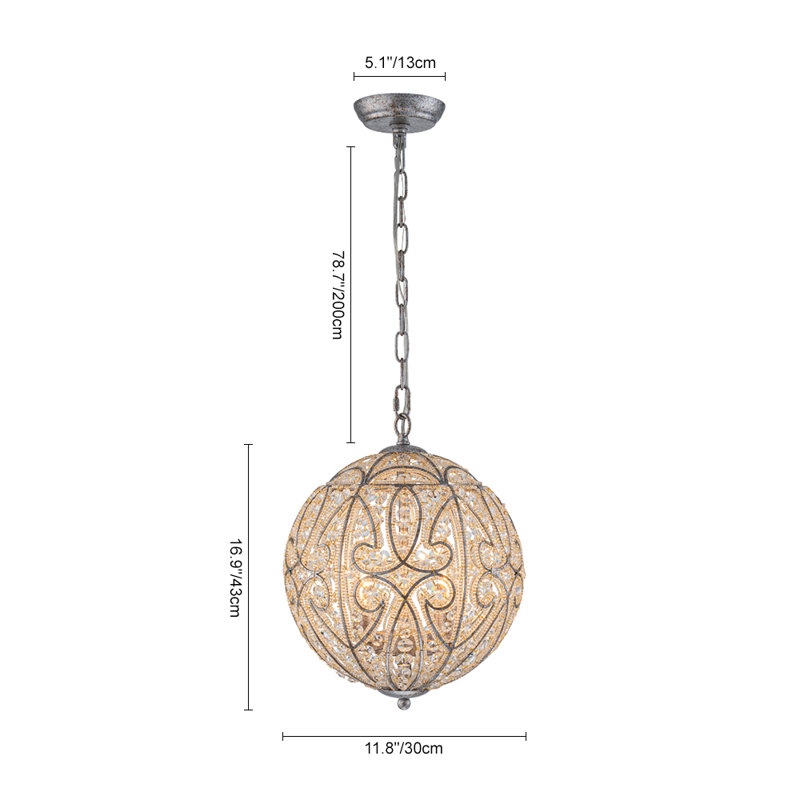Luminaire suspendu sphère cristal , H 16,9 po x l 11,8 po x P 11,8 po