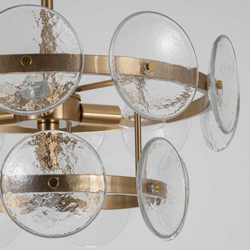 Lustre 4 lumières 18 po avec abat-jour en verre martelé transparent, finition laiton antique Aaron, 4 ampoules, Clair