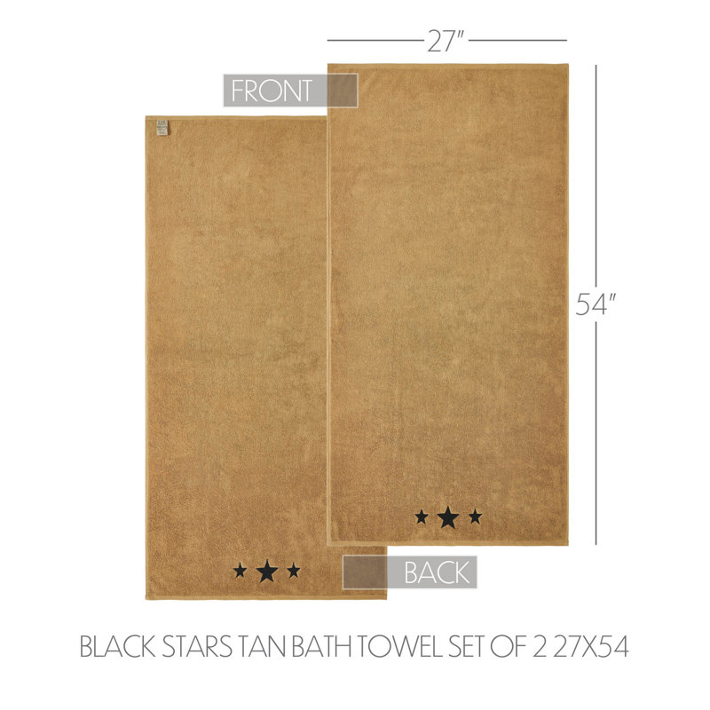 Ensemble de 2 serviettes de bain Timeless Linens Stars 27 x 54, Noir / brun clair