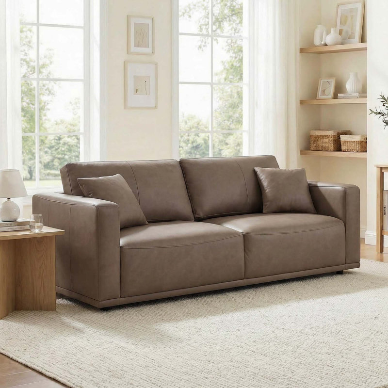 Brinna 83.07'' Genuine Leather Upholstered Sofa with 2 Throw Pillows