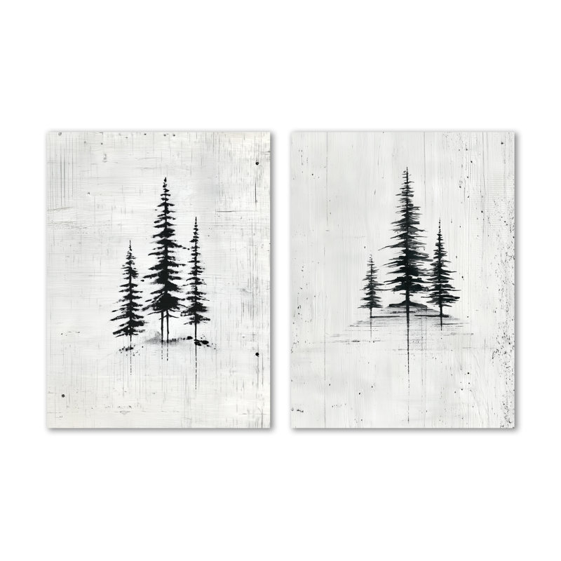 Ensemble de 2 décorations murales en bois noir gris et blanc forêt et forêt, 32" H x 48" W