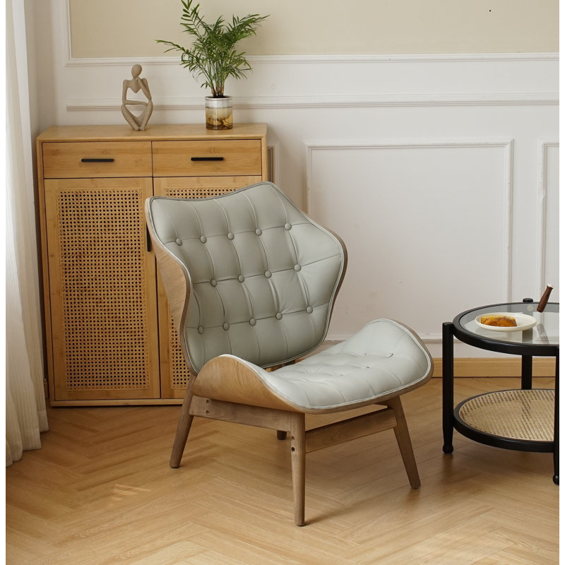 Jeyshan Upholstered Tufted Wingback Chair, Gray Faux Leather