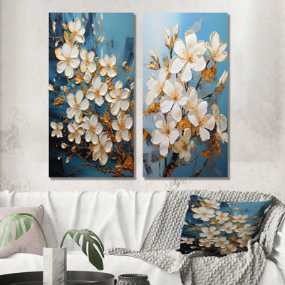 Golden Plumeria Radiance Flowers - ensemble de 2 reproductions d'art sur toile Plumeria