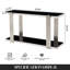 Console minimaliste en verre noir avec cadre miroir argenté, idéale pour l'entrée du salon.