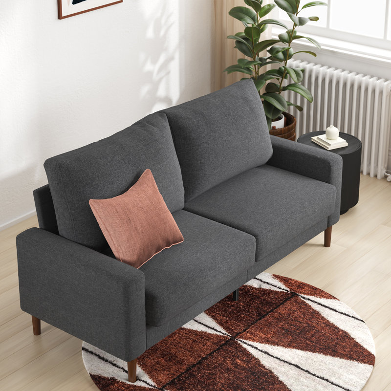 Brinnlee 76.7" Square Arm Upholstered Contemporary Modern Sofa, Jackie & Josh Dark Grey, 33.1"H x 57.1"W x 31.9"D