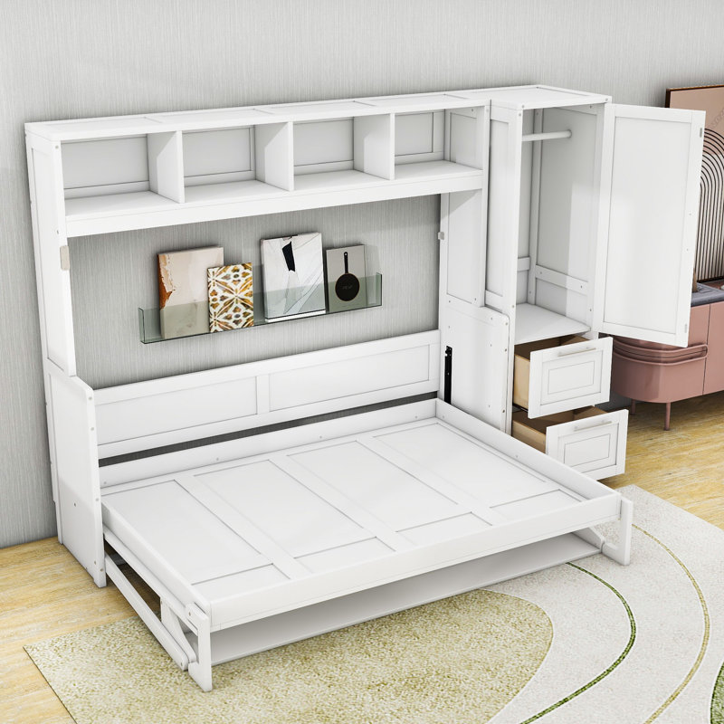 Lit escamotable double avec rangement intégré et configuration personnalisable, Grey