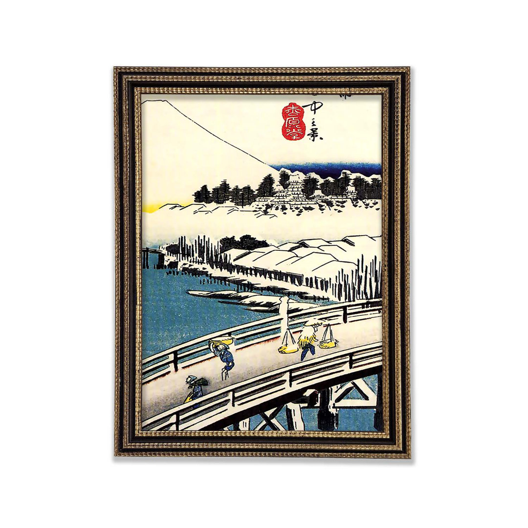 Hiroshige Eine Brücke im Schnee - Druck