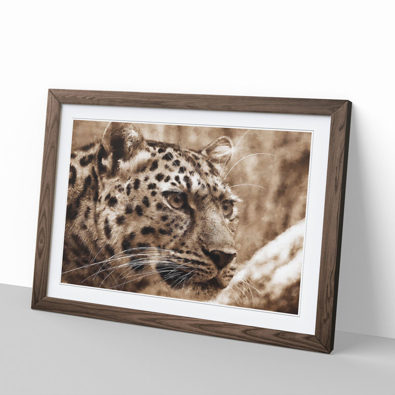 Leopard Vol.3 - Picture Frame Painting, Walnut Framed, 48cm H x 65cm W x 2cm D