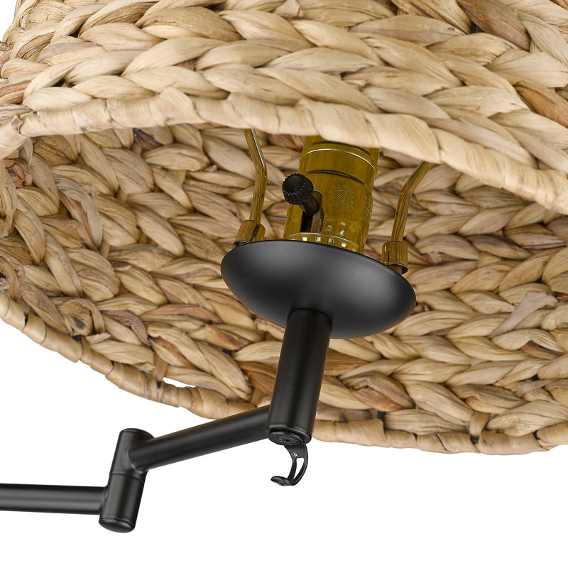 Arguelles Steel Swing Arm Sconce, Matte Black, Woven Sweet Grass